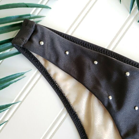 AMUSE SOCIETY Eliza micro stud cheeky swim bikini bottom in charcoal Size L NEW - Picture 2 of 7